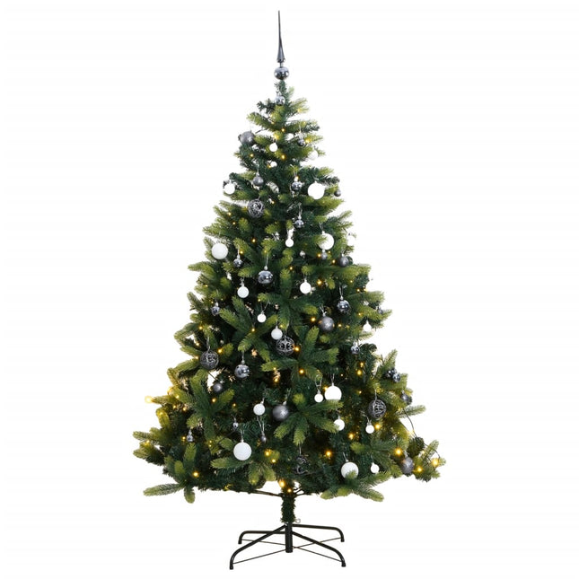 Kunstkerstboom Met Scharnieren 300 Led's En Kerstballen 180 cm met LED's en witte ballen