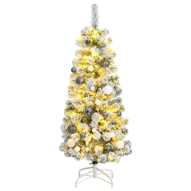 Kunstkerstboom Met Scharnieren 50 Led En Kerstballen 120 cm met LED's en witte ballen