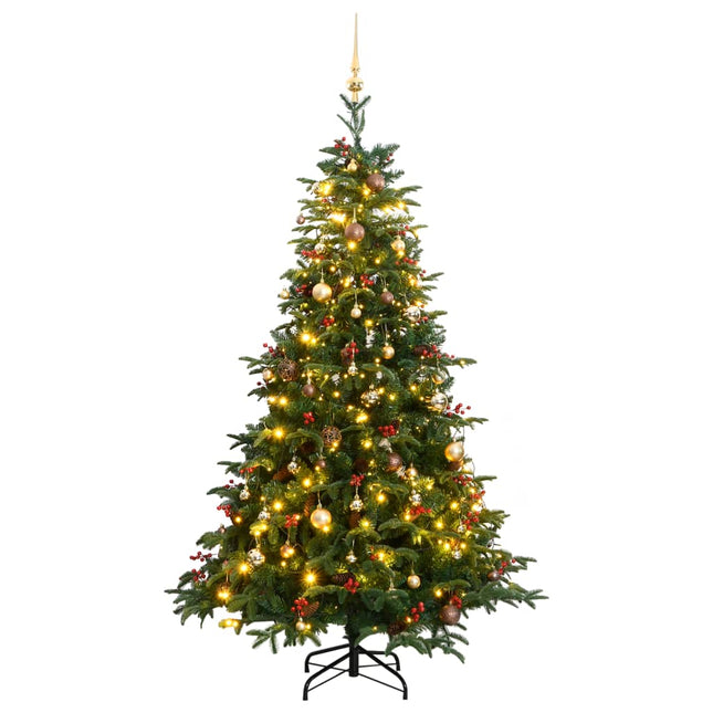 Kunstkerstboom Met Scharnieren 300 Led's En Kerstballen 180 cm met LED's en goudkleurige ballen