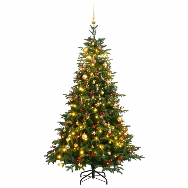 Kunstkerstboom Met Scharnieren 300 Led's En Kerstballen 210 cm met LED's en goudkleurige ballen