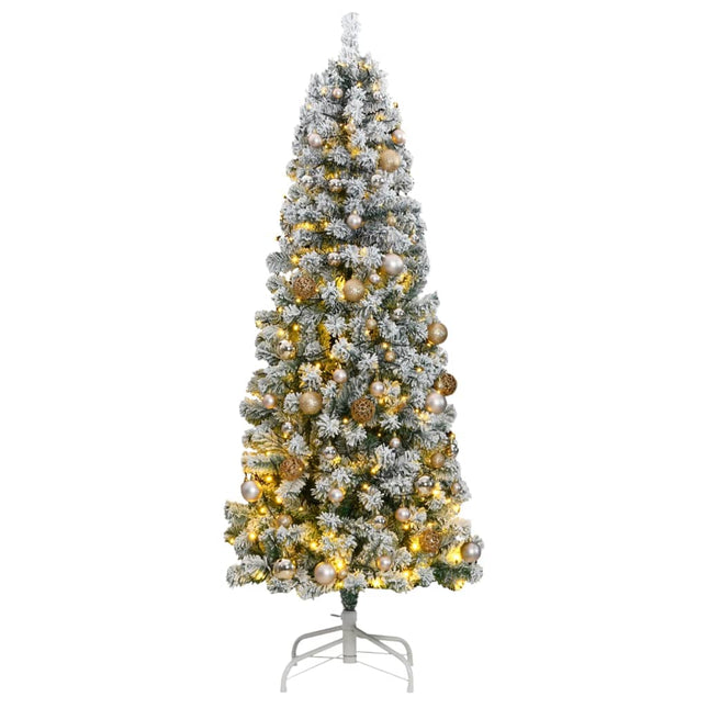 Kunstkerstboom Met Scharnieren 300 Led's En Kerstballen 180 cm with leds & rose gold balls