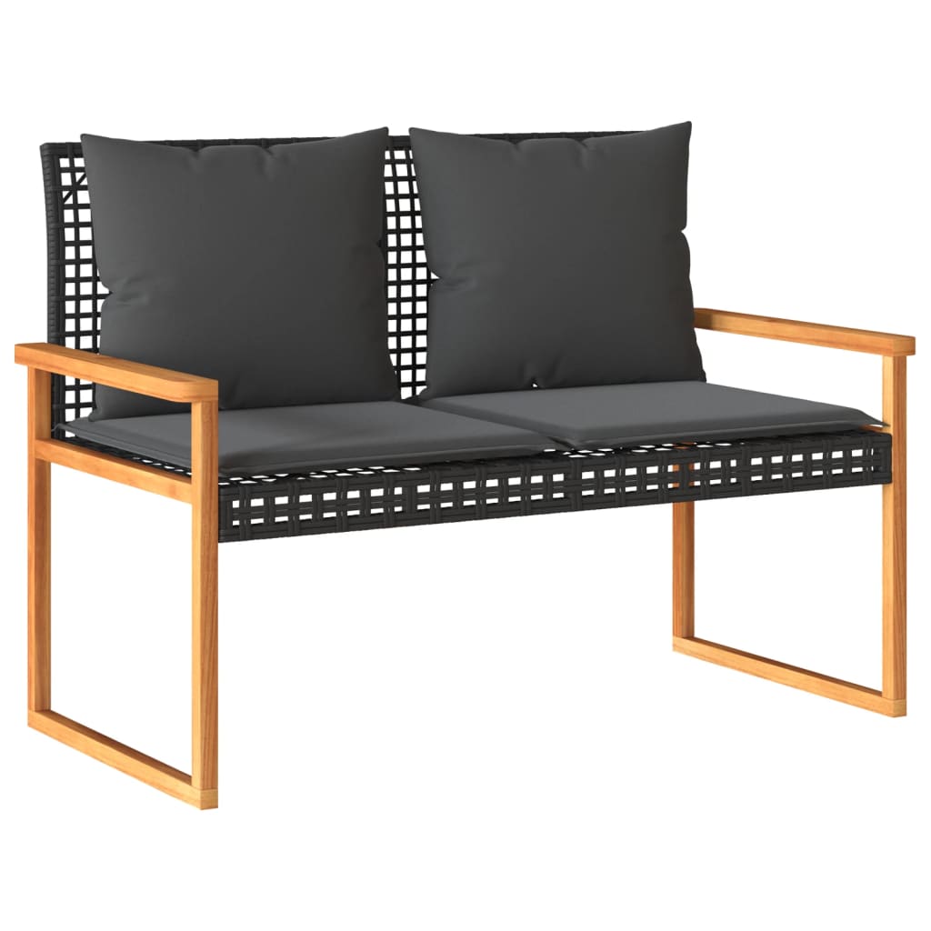 4-delige Loungeset met kussens poly rattan zwart