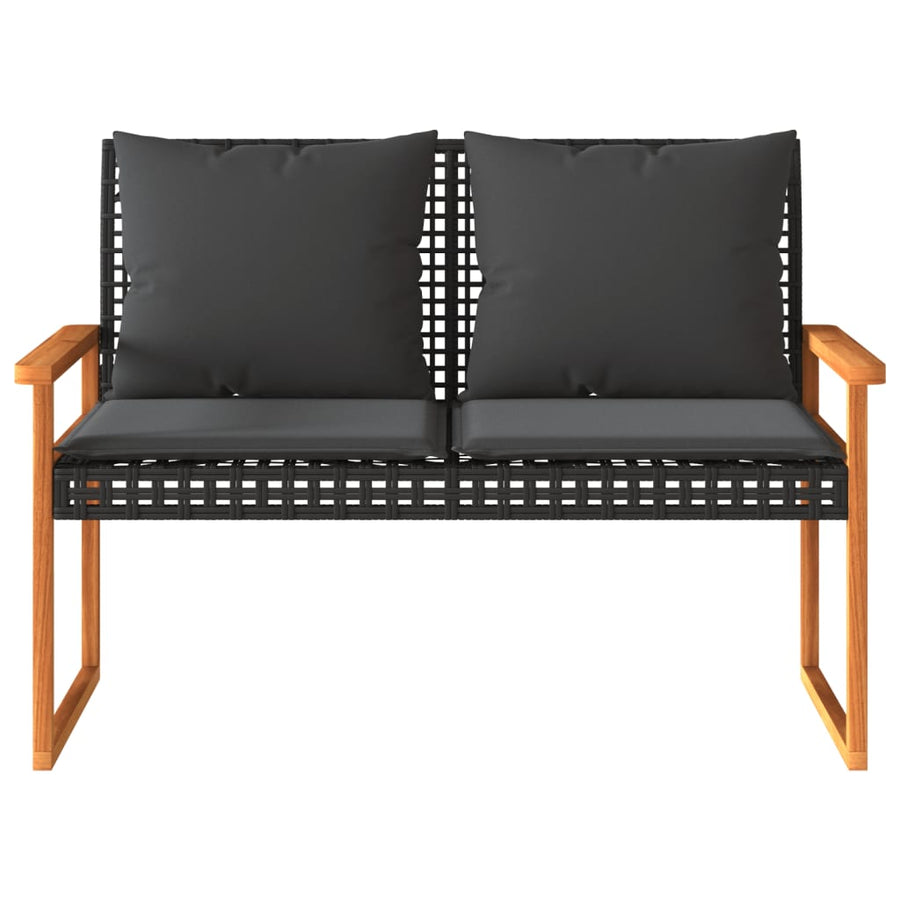 4-delige Loungeset met kussens poly rattan zwart