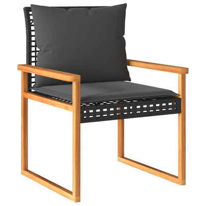 4-delige Loungeset met kussens poly rattan zwart