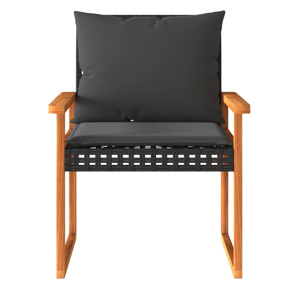 4-delige Loungeset met kussens poly rattan zwart