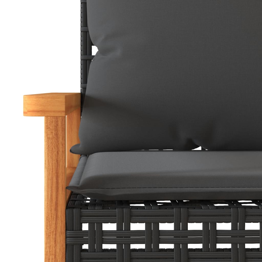 4-delige Loungeset met kussens poly rattan zwart