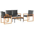 4-delige Loungeset met kussens poly rattan zwart