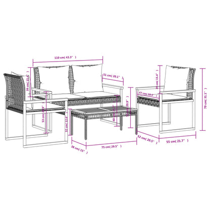 4-delige Loungeset met kussens poly rattan gemengd beige
