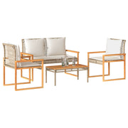4-piece Lounge Set with Cushions Poly Rattan Mixed Beige