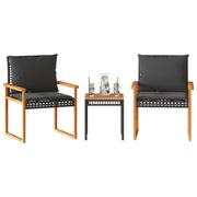 Bistroset 3-delig poly rattan acaciahout zwart