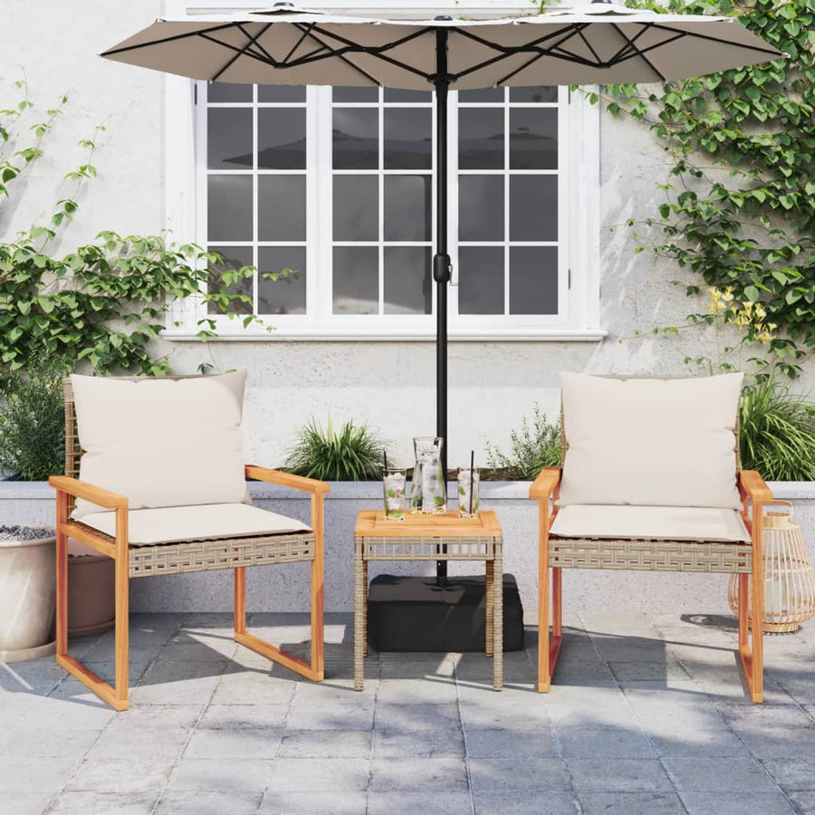 3-delige Bistroset en kussens poly rattan en hout gemengd beige