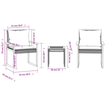 3-delige Bistroset en kussens poly rattan en hout gemengd beige