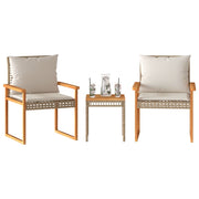 Bistroset 3-delig poly rattan hout beige