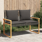 Garden bench with cushion poly rattan and acacia wood black