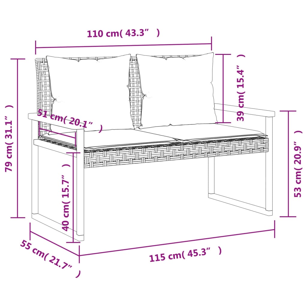 Tuinbankje met kussen poly rattan en acaciahout gemengd beige