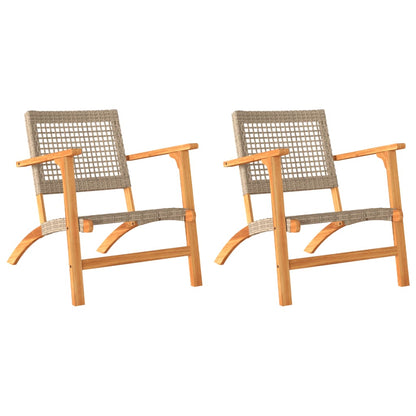 Tuinstoelen 2 st poly rattan en acaciahout beige