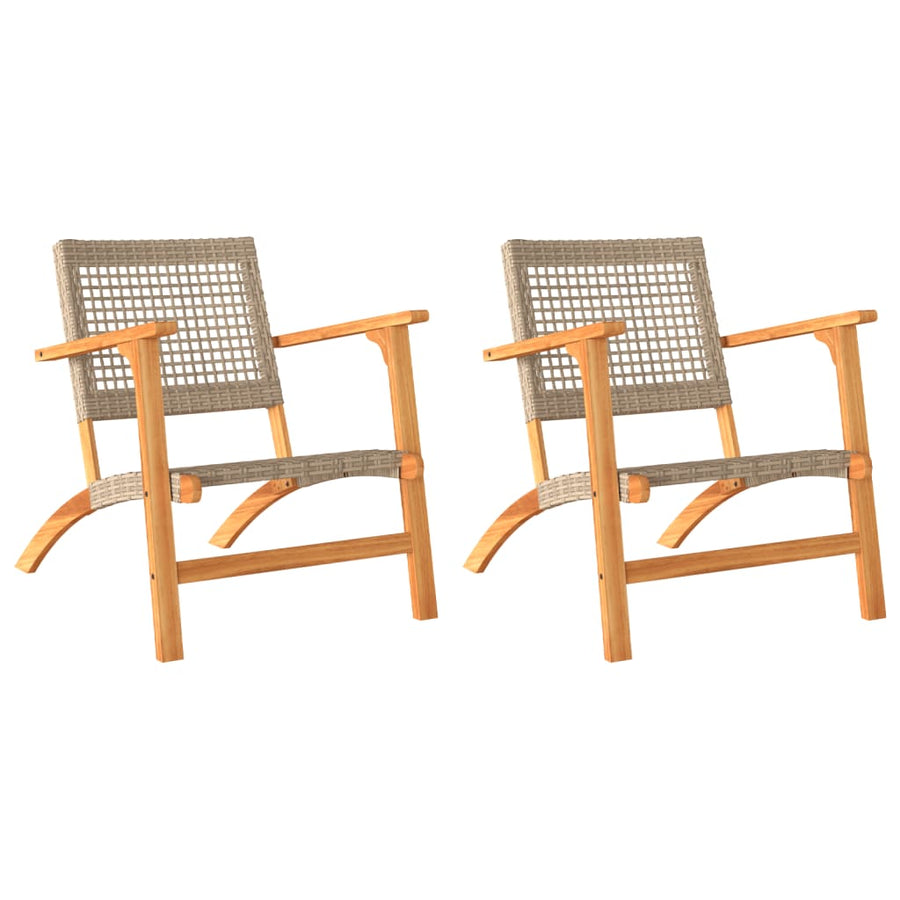 Tuinstoelen 2 st poly rattan en acaciahout beige