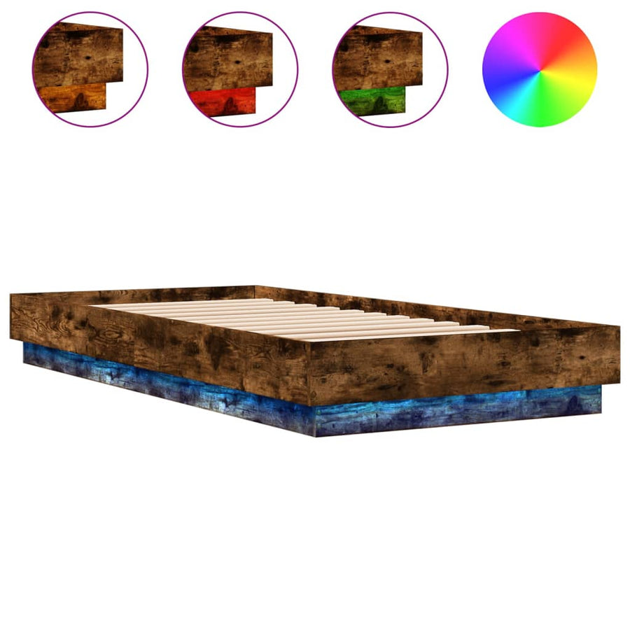 Bedframe Met Led-Verlichting Gerookt Eikenkleurig 100X200 Cm Groen
