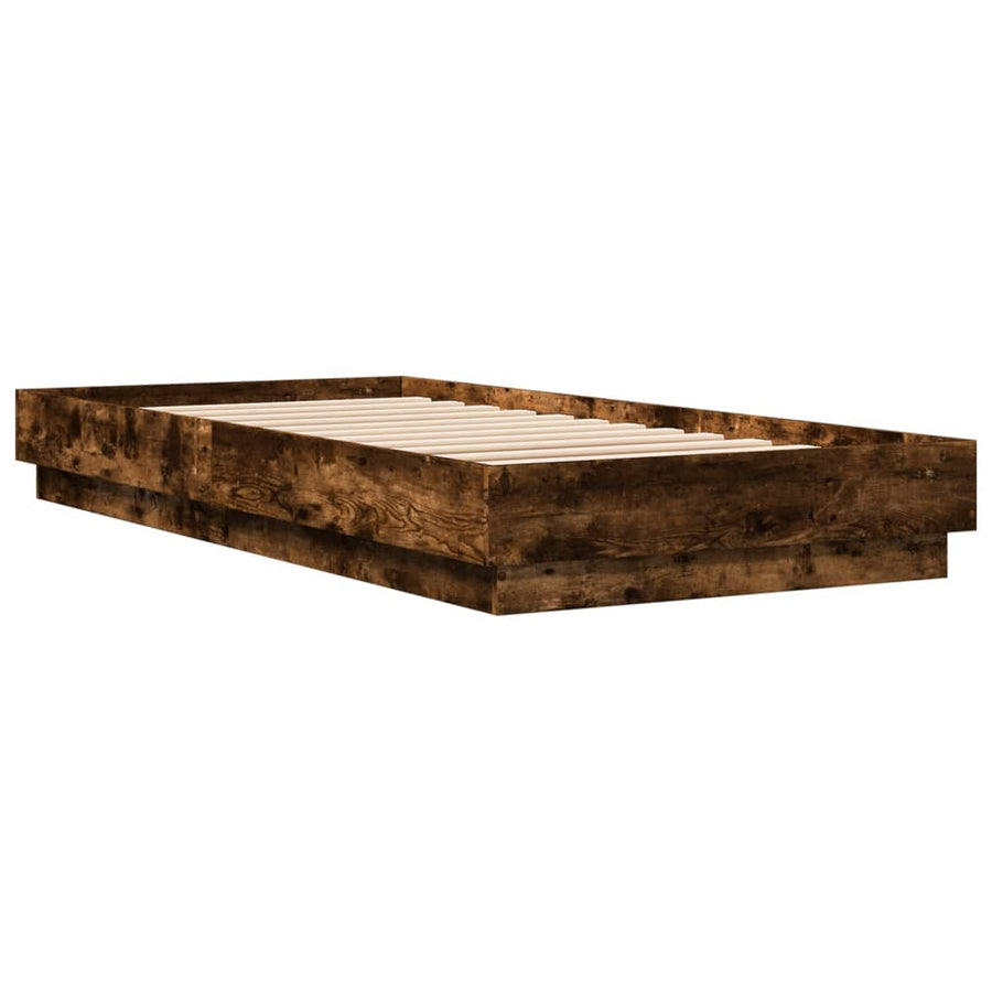 Bedframe Met Led-Verlichting Gerookt Eikenkleurig 100X200 Cm Groen