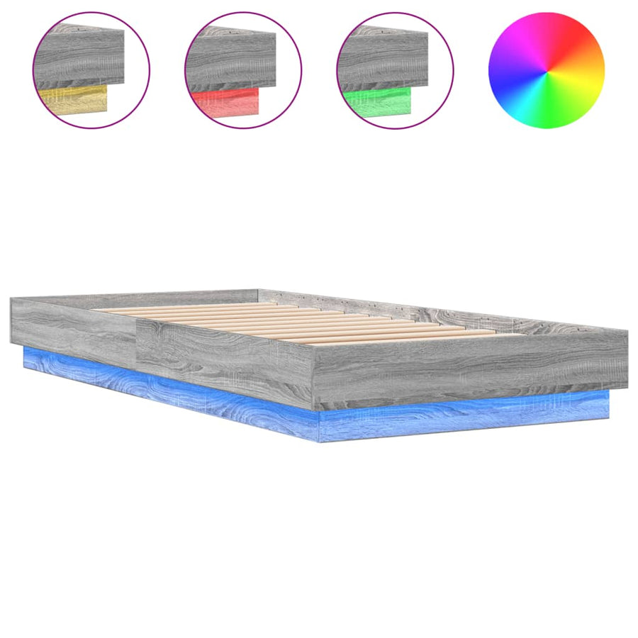 Bedframe Met Led-Verlichting Grijs Sonoma Eikenkleur 100X200 Cm Blauw