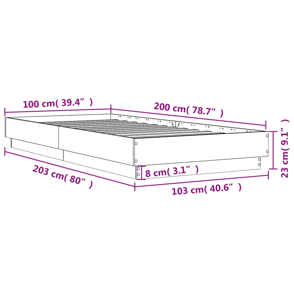 Bedframe Met Led-Verlichting Grijs Sonoma Eikenkleur 100X200 Cm Blauw