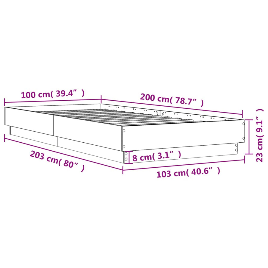Bedframe Met Led-Verlichting Grijs Sonoma Eikenkleur 100X200 Cm Blauw