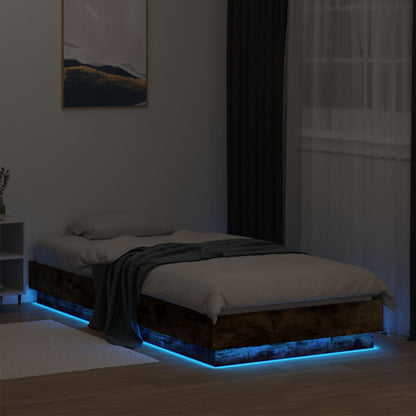 Bedframe Met Led-Verlichting Gerookt Eikenkleurig 90X200 Cm Groen
