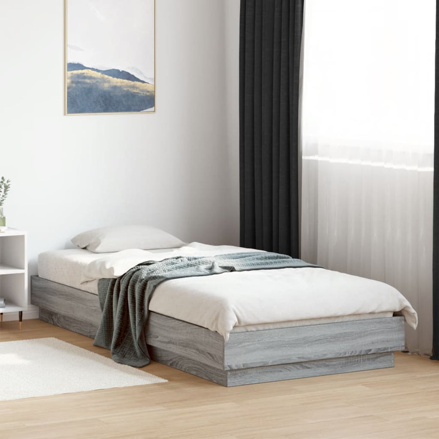 Bedframe Met Led-Verlichting Grijs Sonoma Eikenkleur 90X200 Cm Blauw