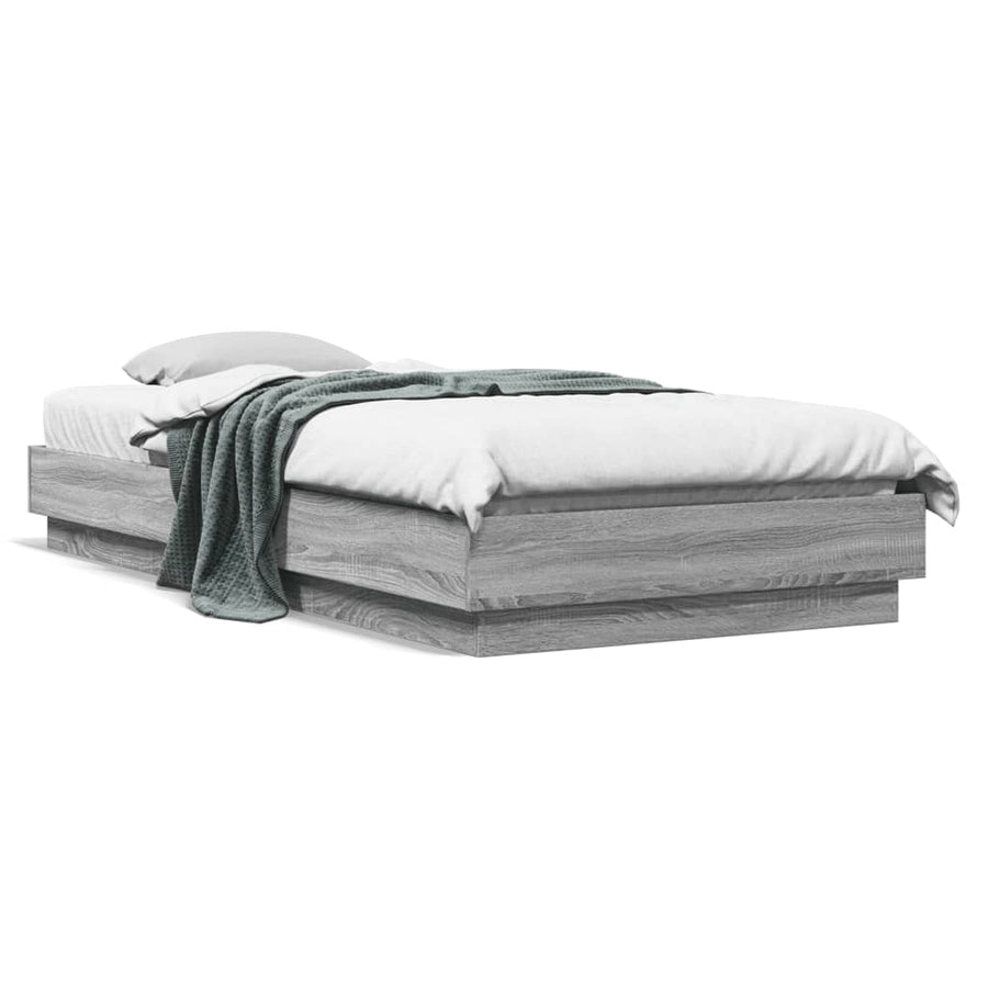 Bedframe Met Led-Verlichting Grijs Sonoma Eikenkleur 90X200 Cm Blauw