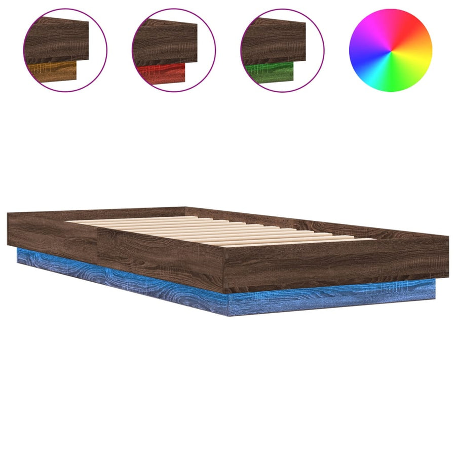 Bedframe Met Led-Verlichting Bruin Eikenkleurig 90X200 Cm Groen