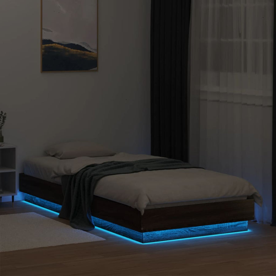 Bedframe Met Led-Verlichting Bruin Eikenkleurig 90X200 Cm Groen