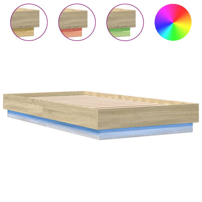 Bedframe Met Led-Verlichting Sonoma Eikenkleurig 90X190 Cm Groen