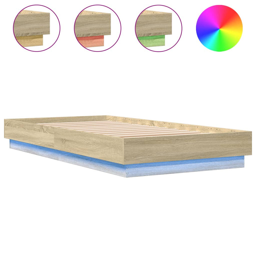 Bedframe Met Led-Verlichting Sonoma Eikenkleurig 90X190 Cm Groen