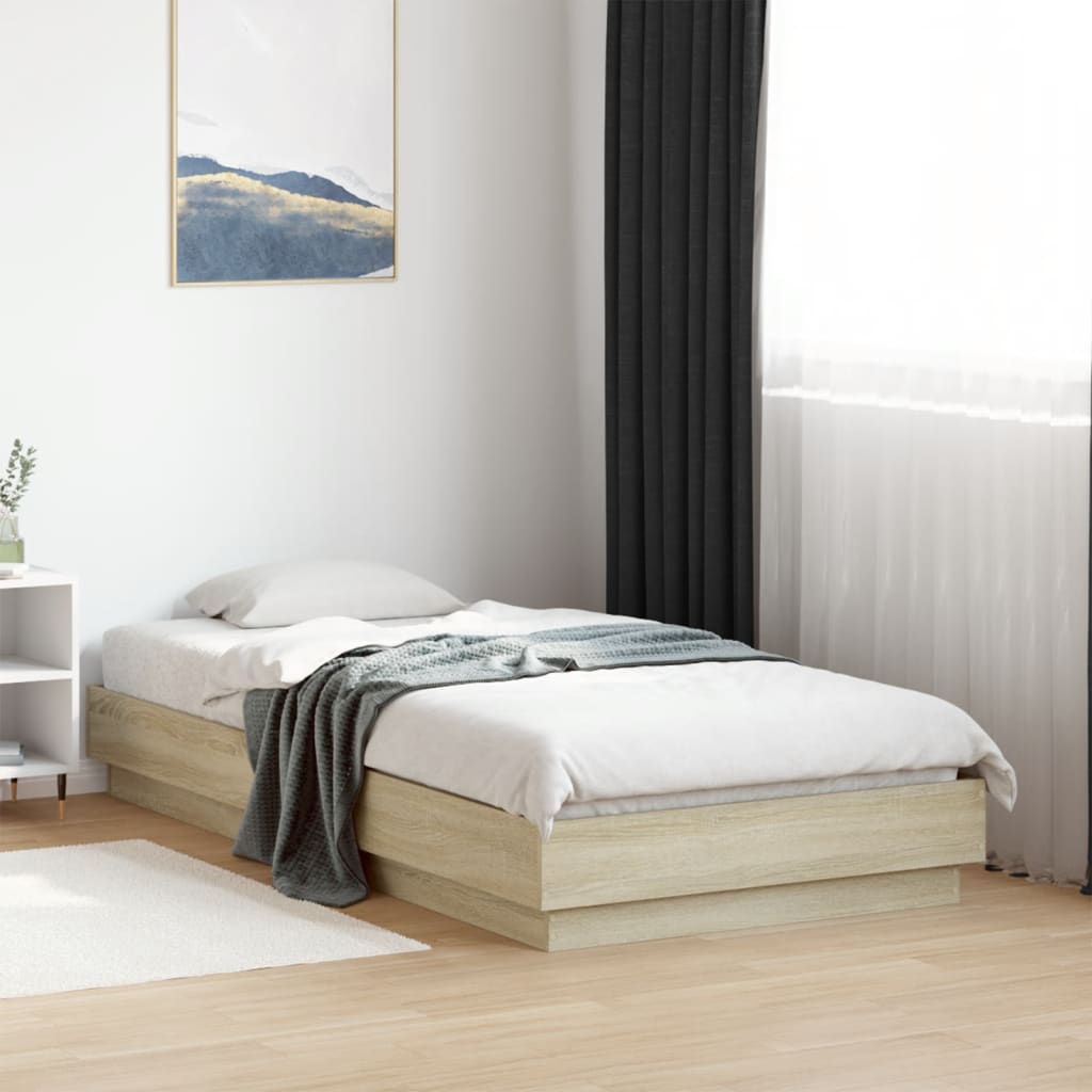 Bedframe Met Led-Verlichting Sonoma Eikenkleurig 90X190 Cm Groen