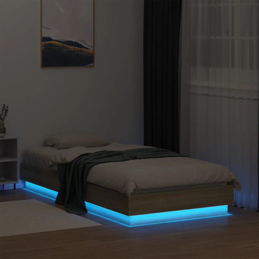 Bedframe Met Led-Verlichting Sonoma Eikenkleurig 90X190 Cm Groen