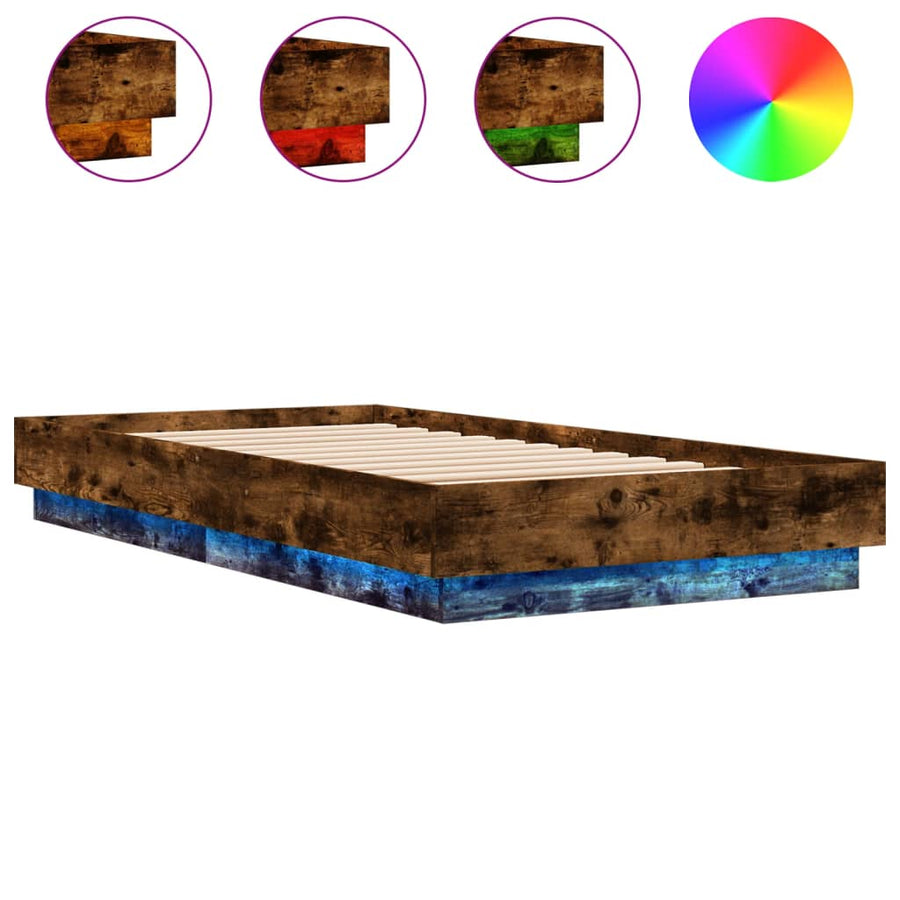 Bedframe Met Led-Verlichting Gerookt Eikenkleurig 90X190 Cm Groen