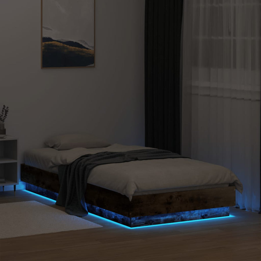 Bedframe Met Led-Verlichting Gerookt Eikenkleurig 90X190 Cm Groen