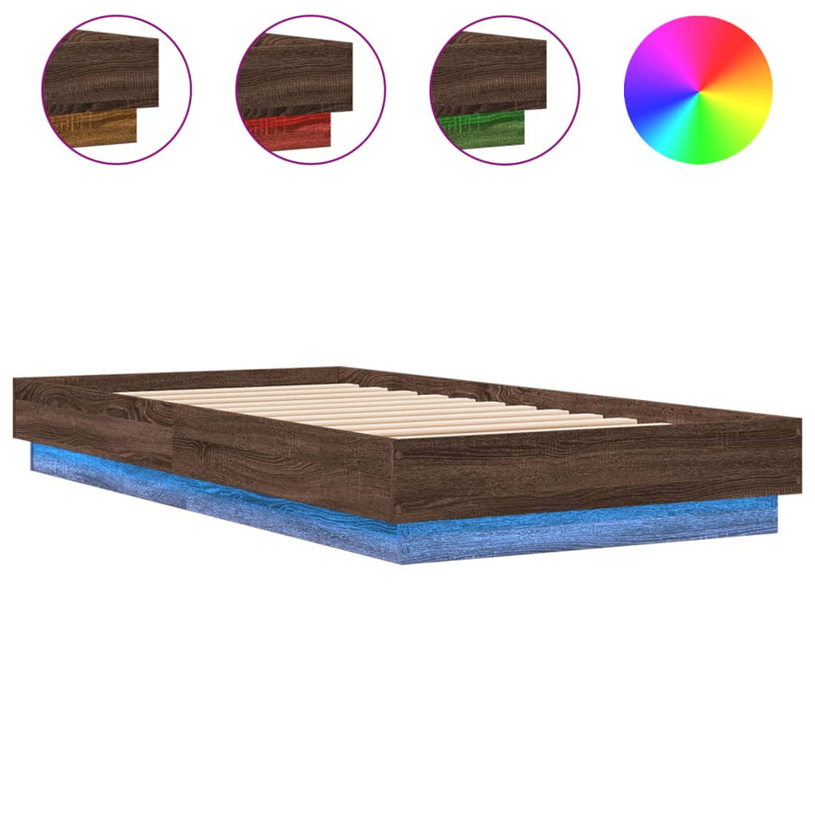 Bedframe Met Led-Verlichting Bruin Eikenkleurig 90X190 Cm