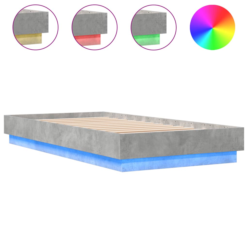 Bedframe Met Led-Verlichting Betongrijs 75X190 Cm Blauw