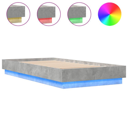 Bedframe Met Led-Verlichting Betongrijs 75X190 Cm Blauw