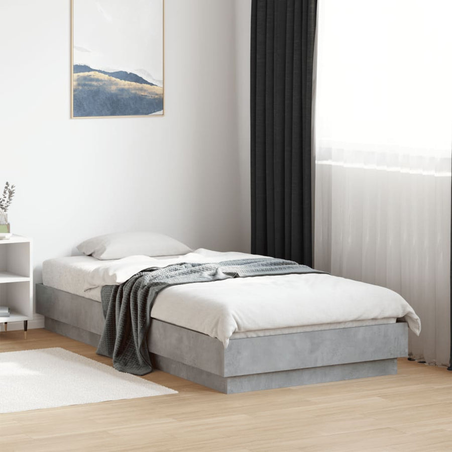 Bedframe Met Led-Verlichting Betongrijs 75X190 Cm Blauw