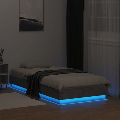 Bedframe Met Led-Verlichting Betongrijs 75X190 Cm Blauw
