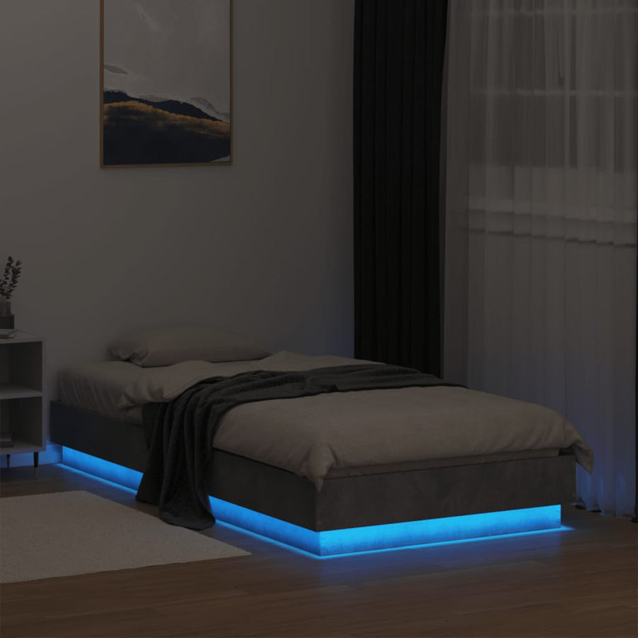 Bedframe Met Led-Verlichting Betongrijs 75X190 Cm Blauw