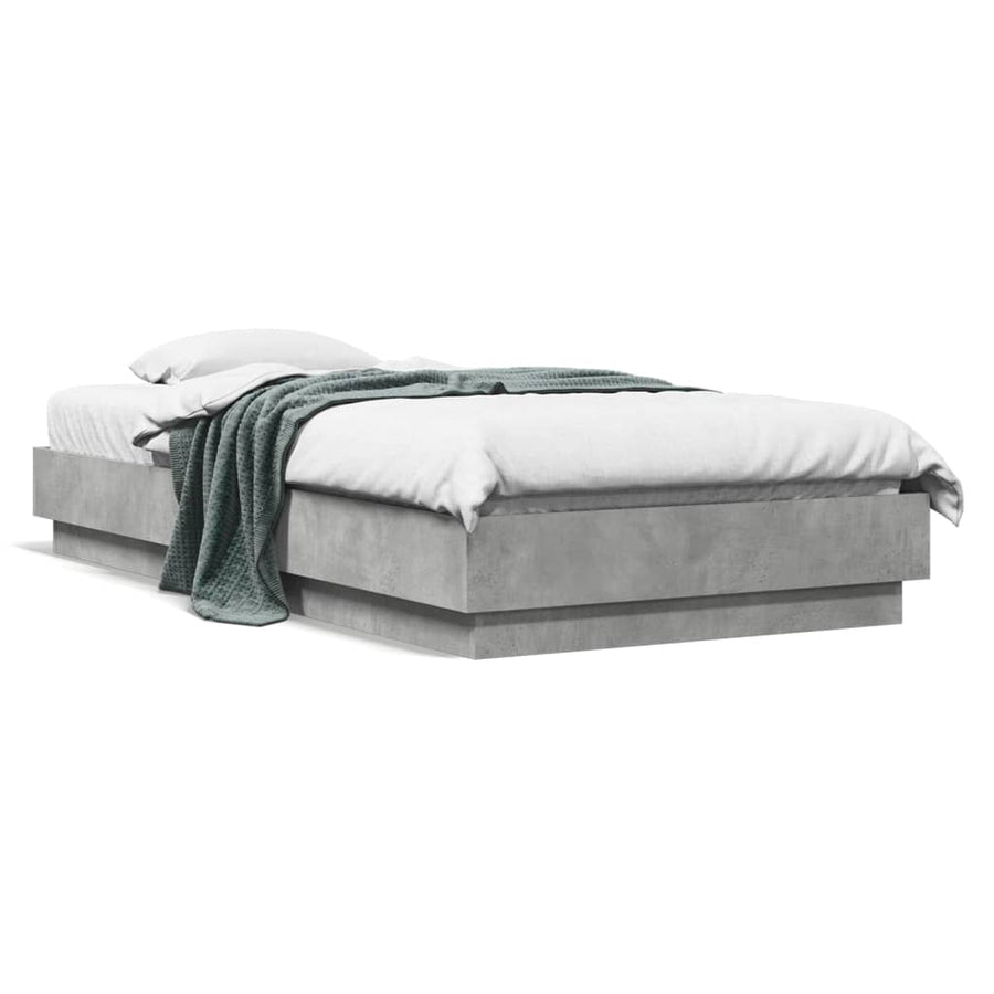 Bedframe Met Led-Verlichting Betongrijs 75X190 Cm Blauw