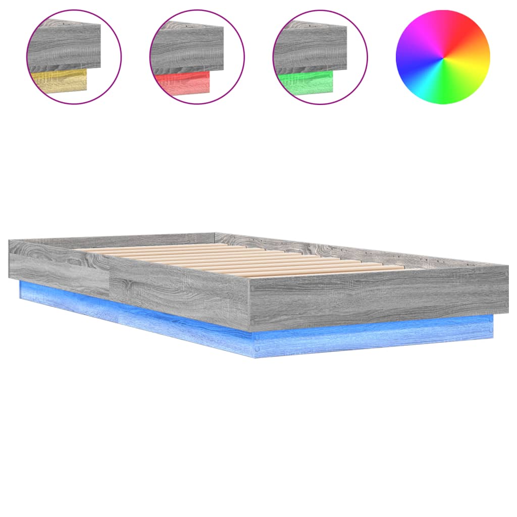 Bedframe Met Led-Verlichting Grijs Sonoma Eikenkleur 75X190 Cm