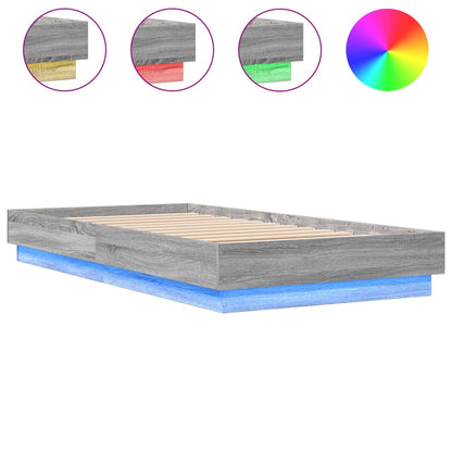 Bedframe Met Led-Verlichting Grijs Sonoma Eikenkleur 75X190 Cm