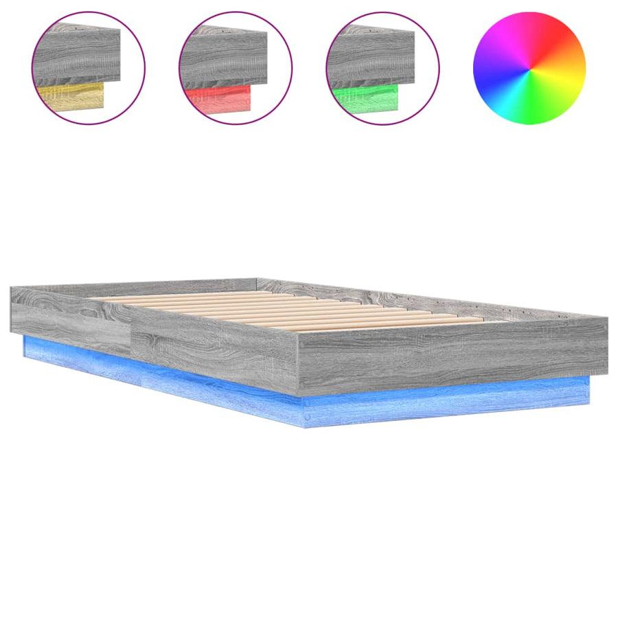 Bedframe Met Led-Verlichting Grijs Sonoma Eikenkleur 75X190 Cm
