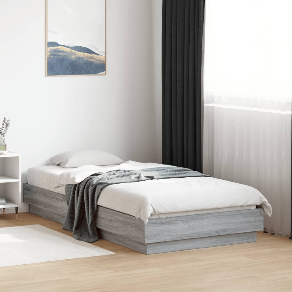 Bedframe Met Led-Verlichting Grijs Sonoma Eikenkleur 75X190 Cm