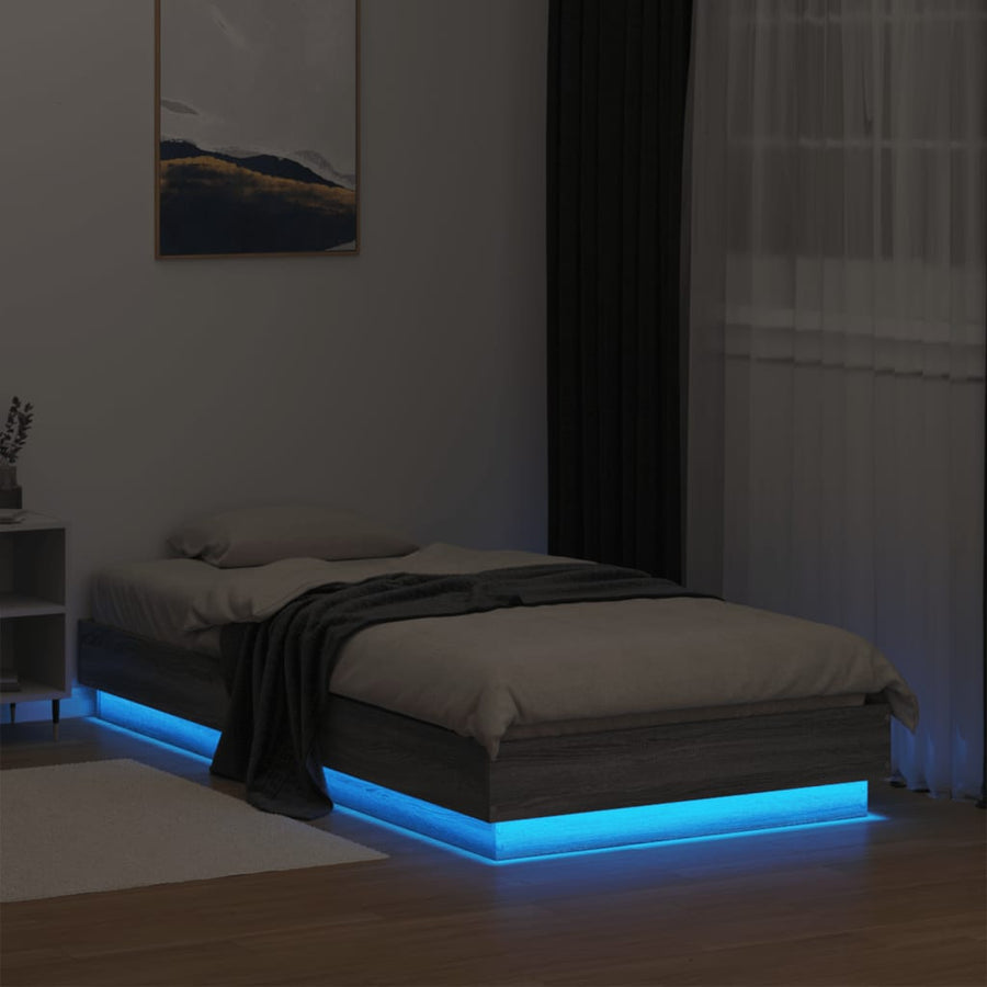 Bedframe Met Led-Verlichting Grijs Sonoma Eikenkleur 75X190 Cm