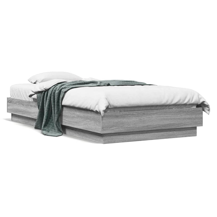 Bedframe Met Led-Verlichting Grijs Sonoma Eikenkleur 75X190 Cm